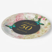 みすぼらしい模様のエメラルドグリーンの蝶 ペーパープレート (アングル)