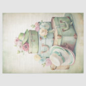 みすぼらしい水色のヴィンテージ夏の帽子のスーツケース 薄葉紙 (正面)