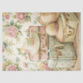 みすぼらしい水色のヴィンテージ夏の帽子のスーツケース 薄葉紙 (正面)