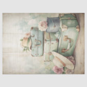 みすぼらしい水色のヴィンテージ夏の帽子のスーツケース 薄葉紙 (正面)