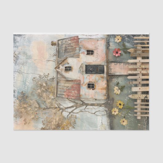 みすぼらしい田舎の農家の混合メディアの切り離し 薄葉紙 (正面)