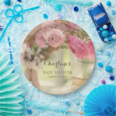 みすぼらしい田舎シックな柔らかい色あせたピンクの花 ペーパープレート (パーティー)