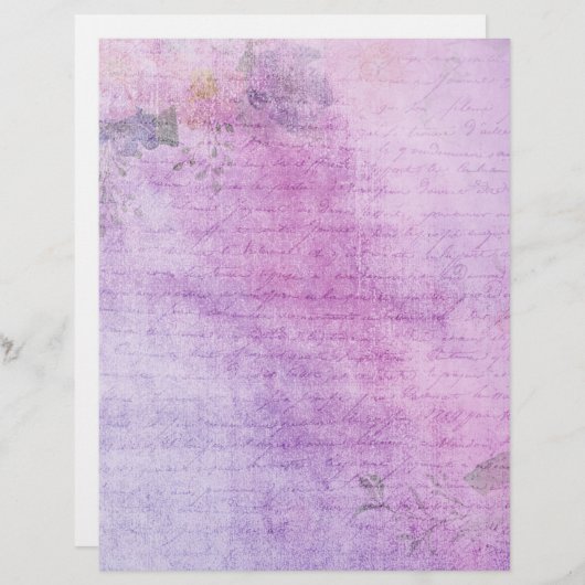 みすぼらしい薄紫フローラスクラップブックエフェメラ (正面/裏面)