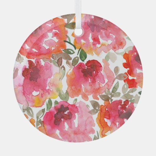 みすぼらしい赤いバラ、シームレスなパターン。 ガラスオーナメント (正面)