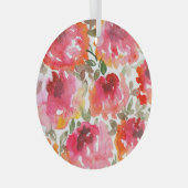 みすぼらしい赤いバラ、シームレスなパターン。 ガラスオーナメント (正面右)