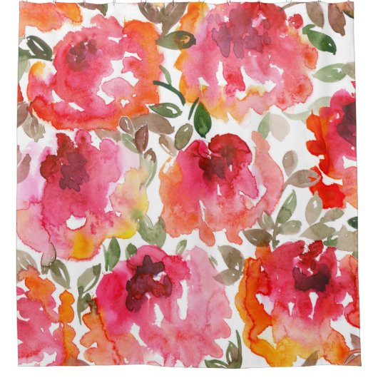 みすぼらしい赤いバラ、シームレスなパターン。 シャワーカーテン (正面)