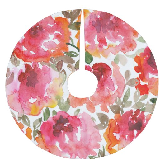 みすぼらしい赤いバラ、シームレスなパターン。 ブラッシュドポリエステルツリースカート (正面)