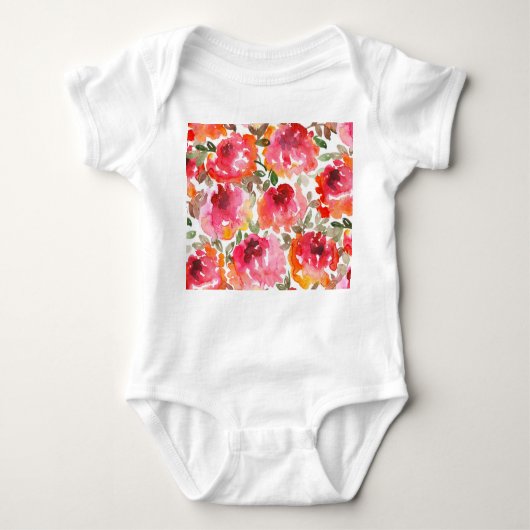 みすぼらしい赤いバラ、シームレスなパターン。 ベビーボディスーツ (正面)