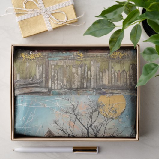 みすぼらしい赤い農家の混合メディアの切り離し 薄葉紙 (ギフト)