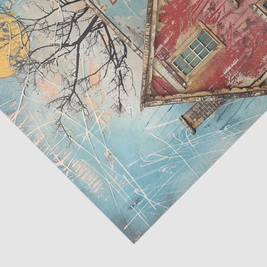 みすぼらしい赤い農家の混合メディアの切り離し 薄葉紙 (詳細)