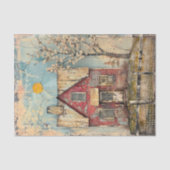 みすぼらしい赤い農家の混合メディアの切り離し 薄葉紙 (正面)