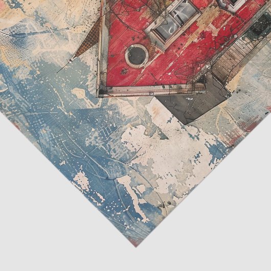 みすぼらしい赤素朴家の混合メディアの切り離し 薄葉紙 (詳細)