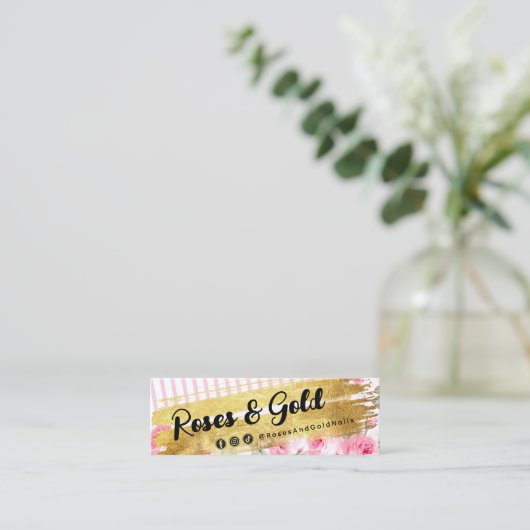 みすぼらしい赤面水彩バラ金ゴールドソーシャルQRコード スキニー名刺 (スタンド正面)