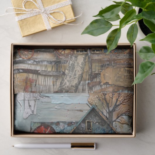 みすぼらしい青い駅ミックスメディアデコパージュ 薄葉紙 (ギフト)