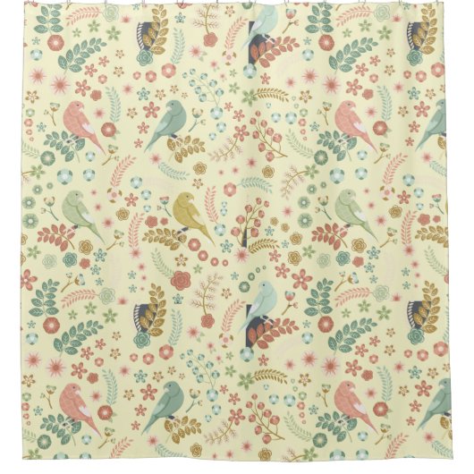 みすぼらしい鳥と枝が黄色 シャワーカーテン (正面)