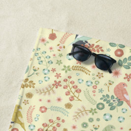 みすぼらしい鳥と枝が黄色 ビーチタオル