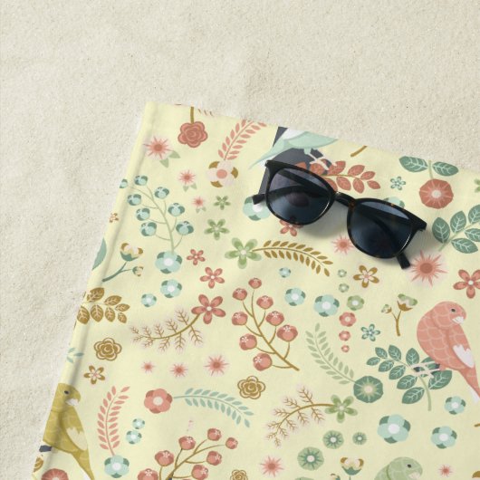 みすぼらしい鳥と枝が黄色 ビーチタオル (インサイチュ)