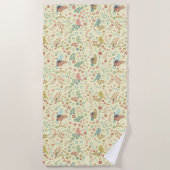 みすぼらしい鳥と枝が黄色 ビーチタオル (正面)