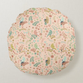 みすぼらしい鳥と枝パステルサーモン ラウンドクッション