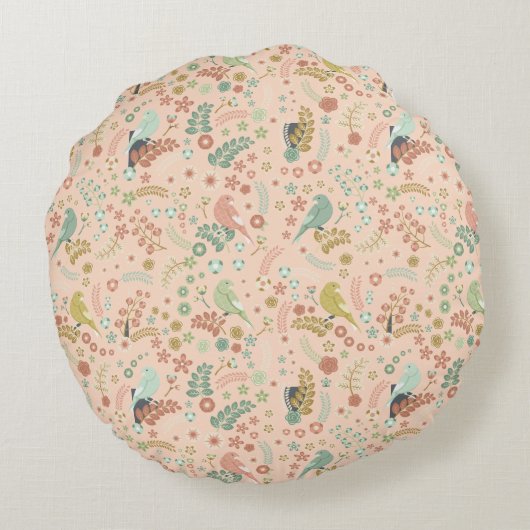 みすぼらしい鳥と枝パステルサーモン ラウンドクッション (裏面)
