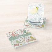 みすぼらしい鳥と枝パーソナライズされた ガラスコースター (アングル)