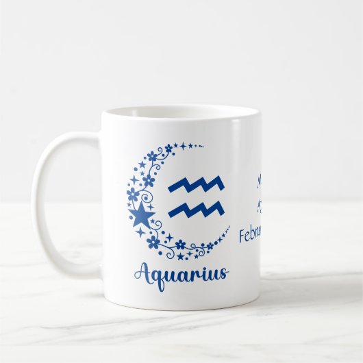 みずがめ座 占星術 誕生日ギフト ブルー コーヒーマグカップ (左)