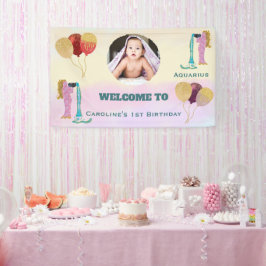 みずがめ座 水彩 1歳の誕生日 フォトサイン 横断幕