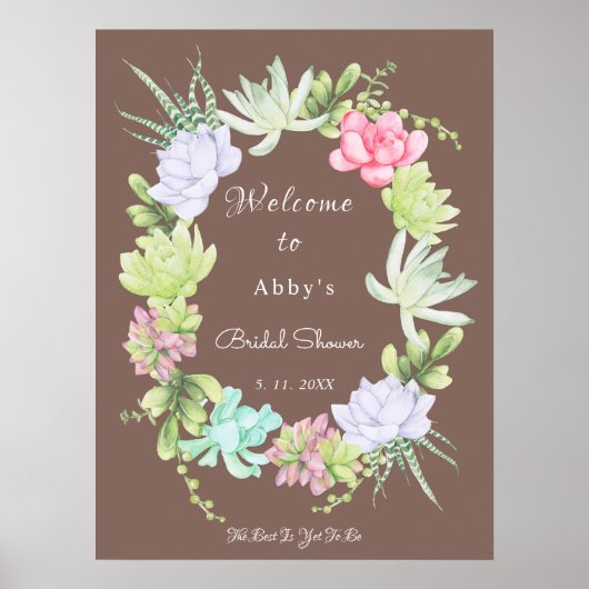 みずみずしい緑のリース ウェディングシャワー ウェルカム ポスター (正面)