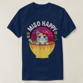 みそハッピーアニメ猫みそ汁おみお付日本のけ Tシャツ (デザイン正面)