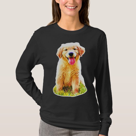 みそ名の愛らしいゴールデンレトリバーの子犬 Tシャツ (正面)