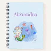 みどりいろのマーメイドねこカスタムネーム ノートブック (正面)