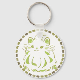 みどりのタイルとペルシャ猫のやさしいまなざし キーホルダー