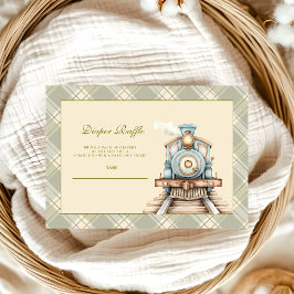 みどり色の水彩画の列車のシャワーおむつプレゼント抽選会です。 エンクロージャーカード