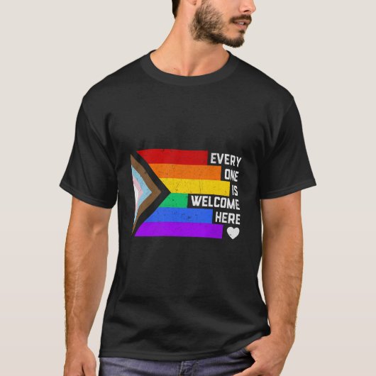 みなさん歓迎ここトランスゲイLgbtq Rainbow P Tシャツ (正面)