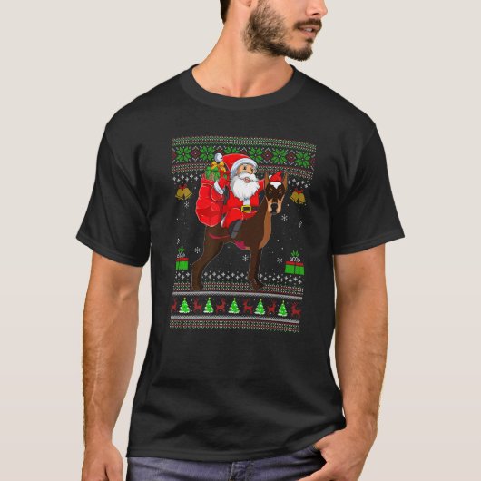 みにくいクリスマスのサンタがウィペット犬に乗っている Tシャツ (正面)
