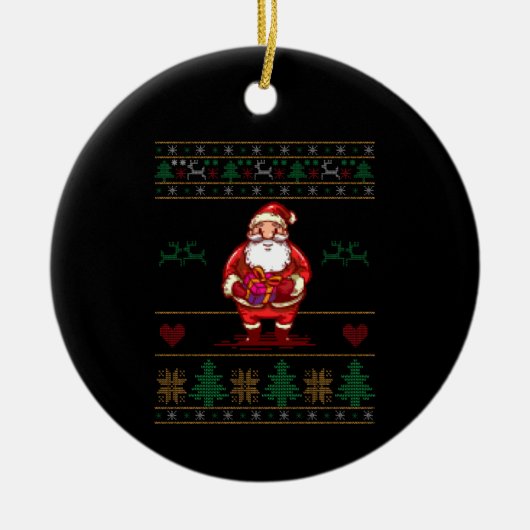 みにくいクリスマスのサンタ セラミックオーナメント (正面)