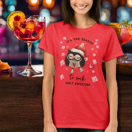 みにくいセーター 愛らしいフクロウ 赤Tシャツ Tシャツ