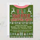 みにくいニットセーターのクリスマスパーティー 赤と緑 招待状 (正面)