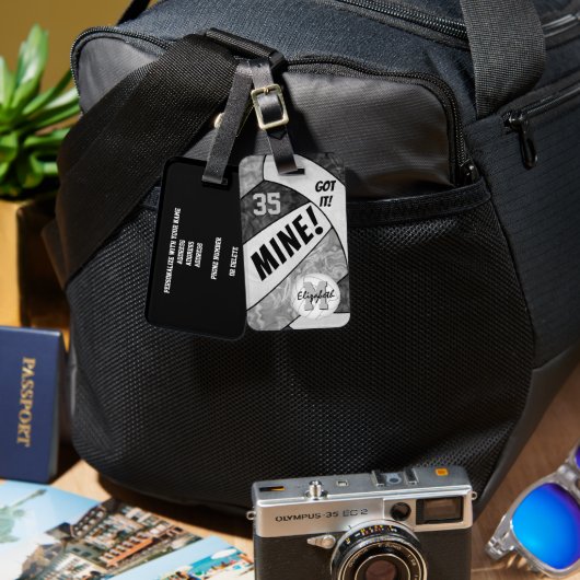 みね！女子ブラックグレーバレーボールチームカラー ラゲッジタグ (正面&裏面)