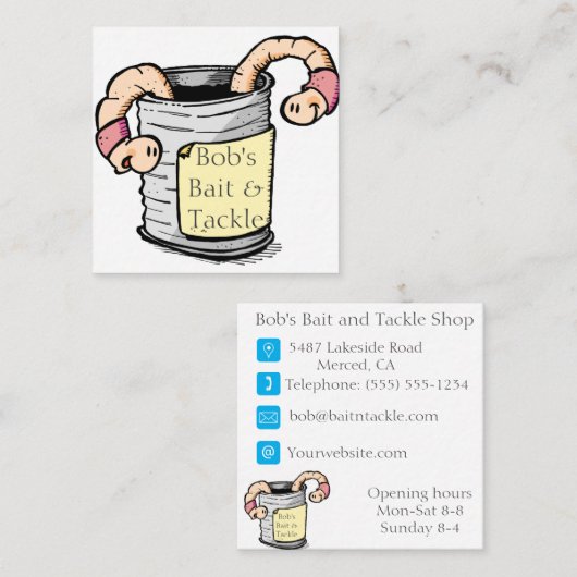 みみず、餌および釣り道具の店 スクエア名刺 (正面/裏面)