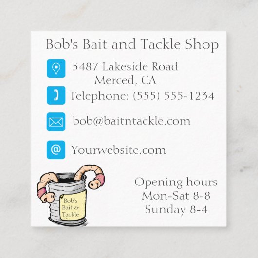 みみず、餌および釣り道具の店 スクエア名刺 (裏面)