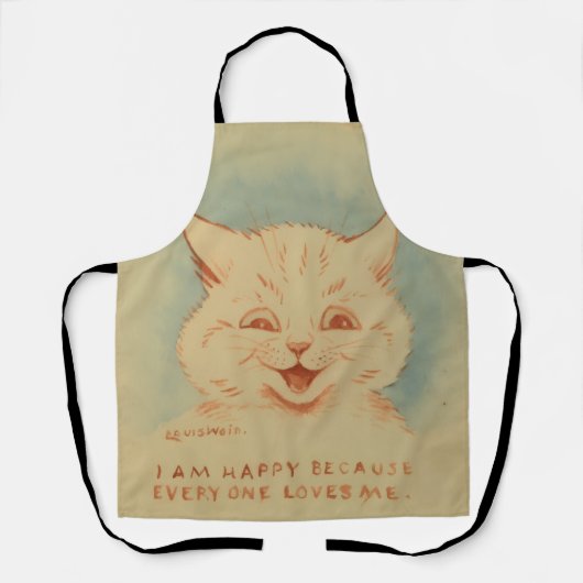 みんなが私を愛してくれるので私は幸せだ(笑顔の猫) エプロン (正面)