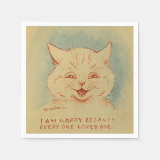 みんなが私を愛してくれるので私は幸せだ（笑顔の猫） スタンダードカクテルナプキン (正面)