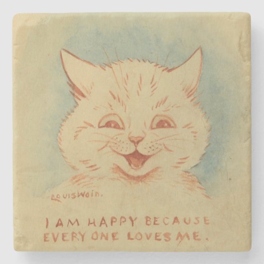 みんなが私を愛してくれるので私は幸せだ（笑顔の猫） ストーンコースター (正面)