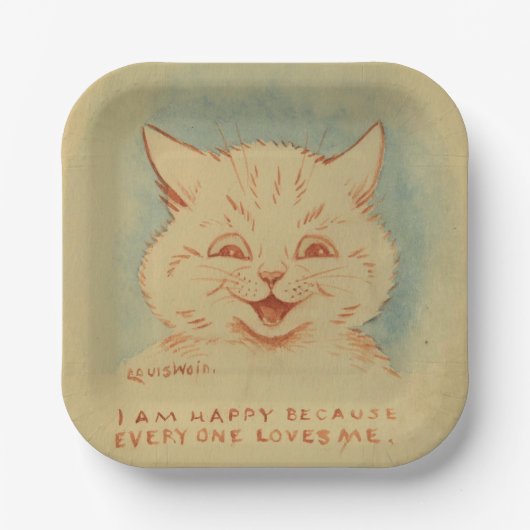 みんなが私を愛してくれるので私は幸せだ（笑顔の猫） ペーパープレート (正面)