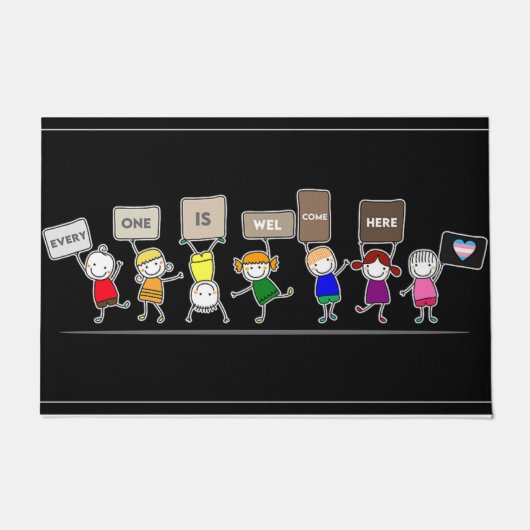 みんなここでようこそマットかわいい子どもたち  ドアマット (正面)