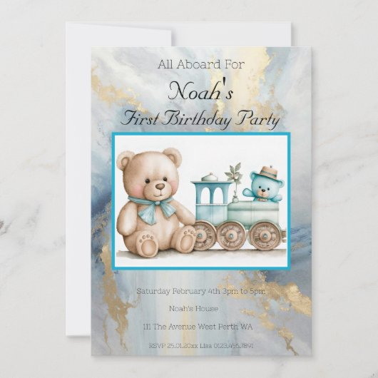 みんなで乗ろう!生後1年のお誕生日 招待状 (正面)