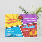 みんなのヒーロー登場！コミックキッズ誕生日 招待状 (スタンド正面)