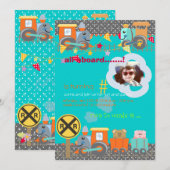 みんな乗って、列車の誕生日パーティー招待状 招待状 (正面/裏面)