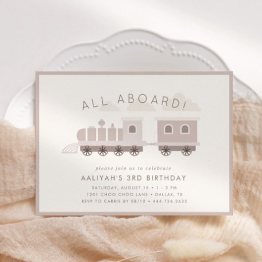 みんな乗って!女の子の電車の誕生日パーティー 招待状